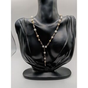 Silver Toned‎ Pearlescent Stone Dangle Necklace